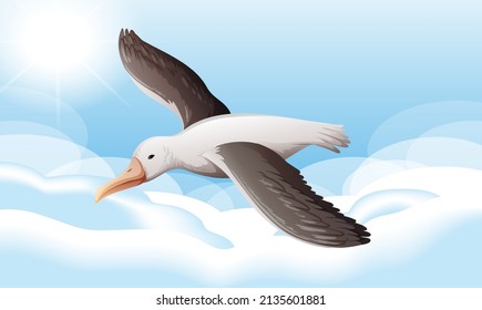 Seagull bird flying in the sky illustration