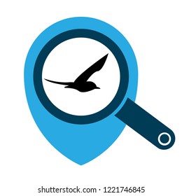 seagull, bird icon and map pin