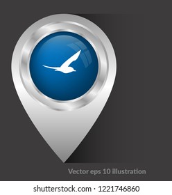 seagull, bird icon and map pin