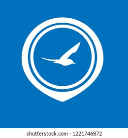 seagull, bird icon and map pin