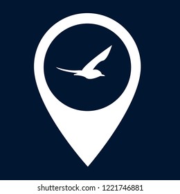 seagull, bird icon and map pin