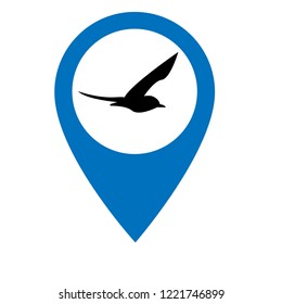 seagull, bird icon and map pin
