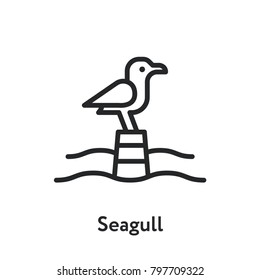 Seagull Bird Sea Waves Minimal Flat Line Outline Stroke Icon