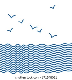 Seagull and boat. Linear waves