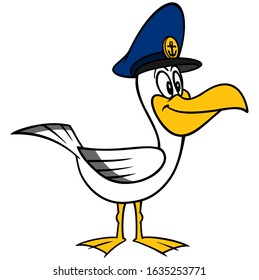 Seagull with a Captain Hat - A cartoon illustration of a Seagull with a Captain Hat.