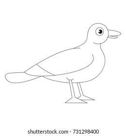 Seagull cartoon. Outlined illustration with thin line black stroke