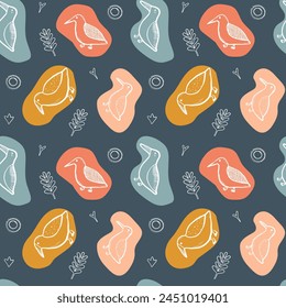Seagull celestial bird minimalist artistic fashionable doodle boho modern vector seamless pattern