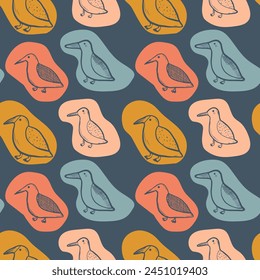 Seagull celestial bird minimalist artistic fashionable doodle boho modern vector seamless pattern
