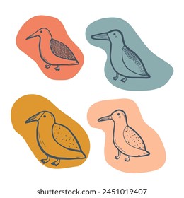Seagull celestial bird minimalist artistic fashionable doodle boho modern vector seamless pattern