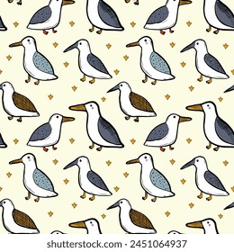 Seagull celestial bird minimalist artistic fashionable doodle boho modern vector seamless pattern