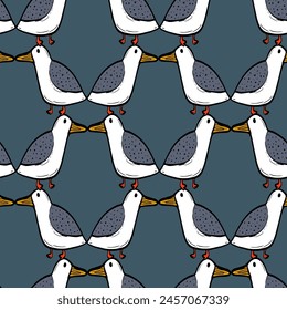 Seagull celestial bird minimalist artistic fashionable doodle boho modern vector seamless pattern