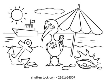 Seagull childrens coloring page. Animals outline
