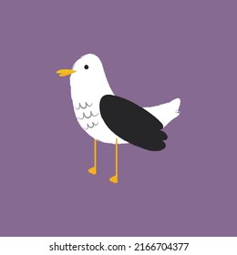 Seagull in children's pencil style. Simple vector illustration, design element