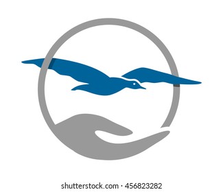 seagull circle hand image vector icon