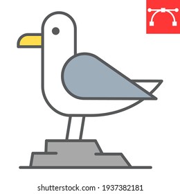 Icono de línea de color de gaviota, gaviota de arenque y mar, icono del vector de gaviota, gráficos vectoriales, símbolo de contorno relleno de trazo editable, eps 10