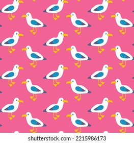 Seagull colorful cute sea bird seamless vector pattern