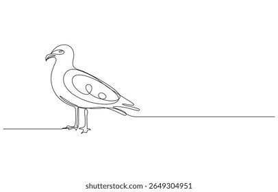 Seagull in Continuous Line Art, Line drawing of a seagull in profile, Minimalist Continuous Line Drawing of a Seagull,
