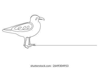 Seagull in Continuous Line Art, Line drawing of a seagull in profile, Minimalist Continuous Line Drawing of a Seagull,
