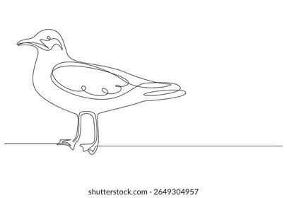 Seagull in Continuous Line Art, Line drawing of a seagull in profile, Minimalist Continuous Line Drawing of a Seagull,
