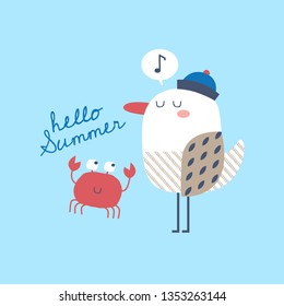 Seagull, crab sea animal