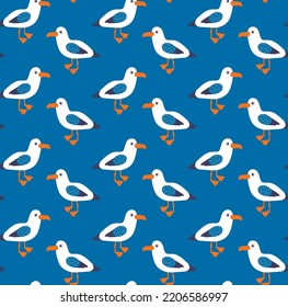 Seagull cute funny bird colorful seamless vector pattern