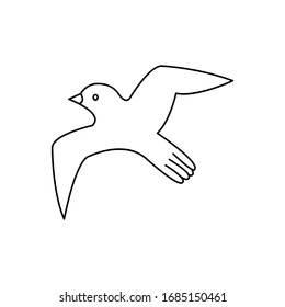 Seagull doodle icon. Drawing by hand. Coloring book. Vector illustration.