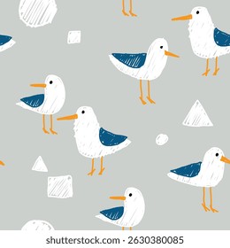 seagull doodle vector with gray background