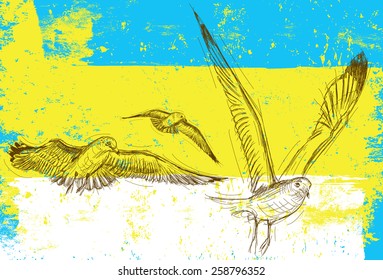 Seagull drawings abstract Sketchy seagulls flying over an abstract background.