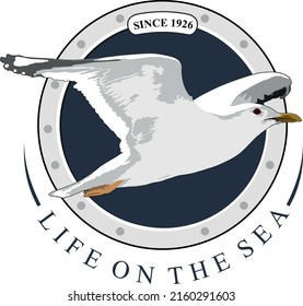 Seagull in flight with circles as a background and the writing life on the sea