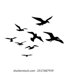 seagull fly silhouette design. wild birds sign and symbol.