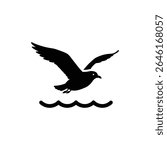 Seagull Flying Over Ocean with Clear Sky and Waves Below