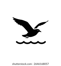 Gaivota sobrevoando o oceano com céu claro e ondas abaixo