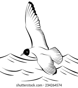 Seagull flying over the sea vector illustration