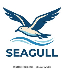 Seagull flying over water with wings spread wide in flight icon