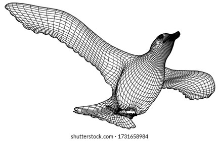 Seagull flying polygonal lines illustration. Abstract vector seagull on the white background