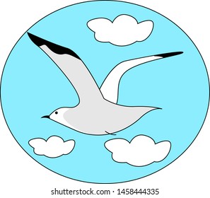 Seagull fliegt am Himmel, Vektorgrafik auf weißem Hintergrund.