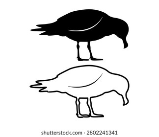 seagull foraging simple outline isolated vector silhouette on white background