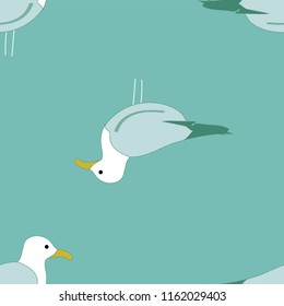 seagull half drop two directional vector seamless repeat pattern on green background