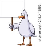 Seagull holding blank sign vector illustration