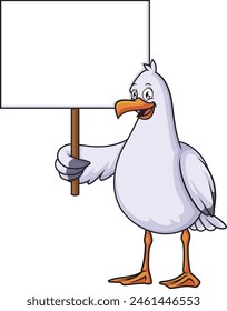 Seagull holding blank sign vector illustration