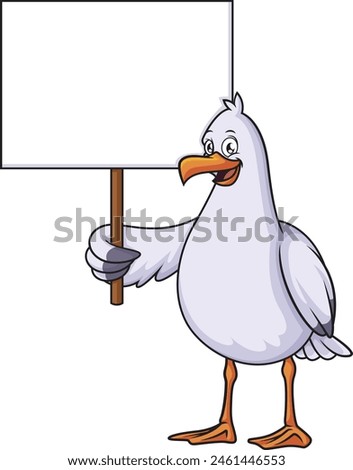 Seagull holding blank sign vector illustration