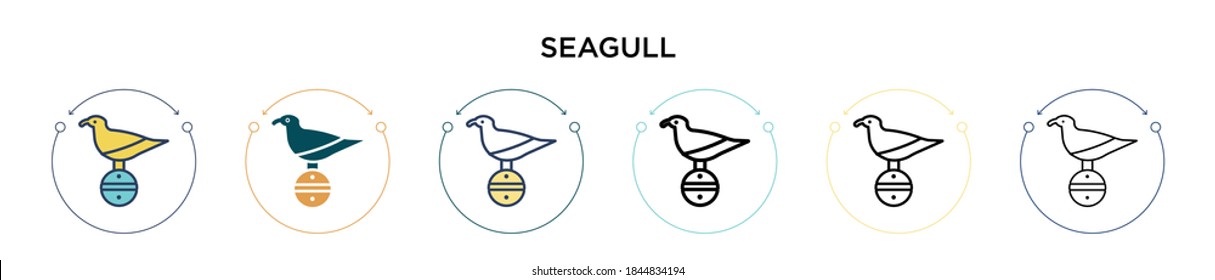 Seagull icon in filled, thin line, outline and stroke style. Vector illustration of two colored and black seagull vector icons designs can be used for mobile, ui, web