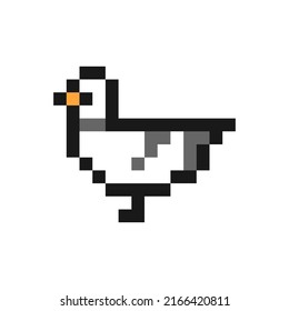 Seagull icon in pixel art design isolated on white background, vector sign symbol