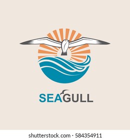 Seagull icon with sea waves. Vector illustration