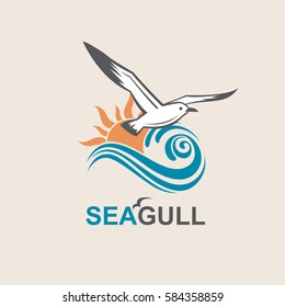 Seagull icon with sea waves. Vector illustration