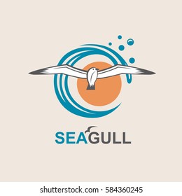 Seagull icon with sea waves. Vector illustration