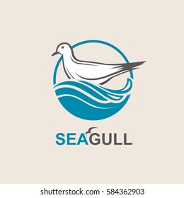 Seagull icon with sea waves. Vector illustration