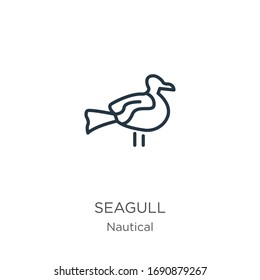 Seagull icon. Thin linear seagull outline icon isolated on white background from nautical collection. Line vector sign, symbol for web and mobile