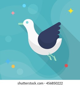 seagull icon, Vector flat long shadow design. Transport concept.