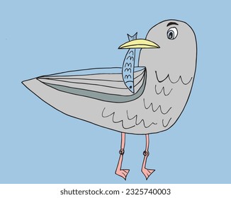 Imagen de ilustración de gaviota. 
Imagen dibujada a mano de una gaviota. 
Simple y lindo logo original.
Ilustración vectorial dibujada a mano para afiches, tarjetas, camisetas.